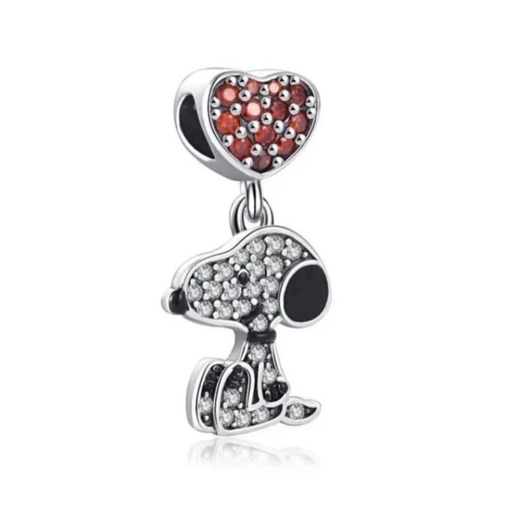 Snoopy silver dangle charm with sparkling rhinestones diamonds